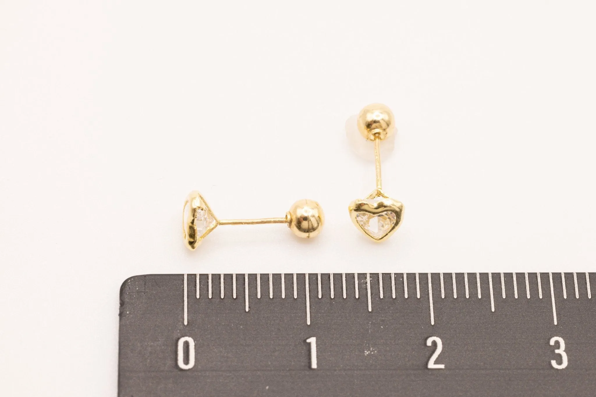 10K Gold Heart CZ Stud Wholesale Earrings, .5mm X .5mm, Solid 10K Gold with Cubic Zirconia