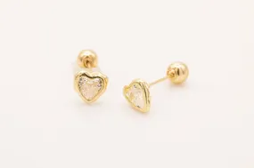 10K Gold Heart CZ Stud Wholesale Earrings, .5mm X .5mm, Solid 10K Gold with Cubic Zirconia