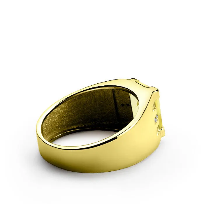 10k Yellow Gold Ring with Citrine and Genuine Diamonds Men's Ring Statement