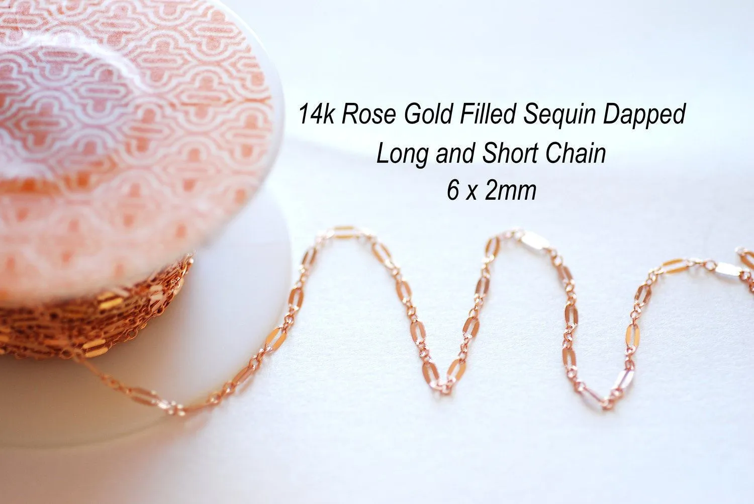 14/20 RGF 2mm Long and Short Dapped Sequin Chain, 14k Rose Gold Filled Sequin Dapped Chain, razor blade chain, 14k gf choker chain, Bulk