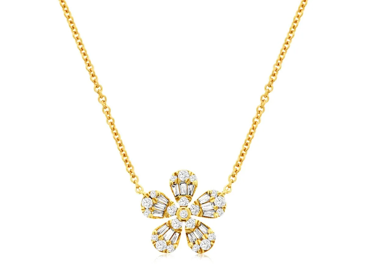 14K Yellow Gold Diamond Floral Necklace