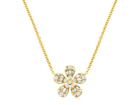 14K Yellow Gold Diamond Floral Necklace