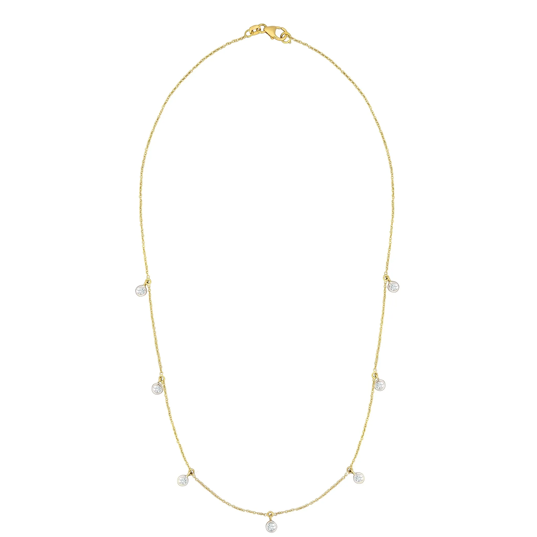 18K Yellow Gold 7 Station Hanging Diamond by the Yard Necklace