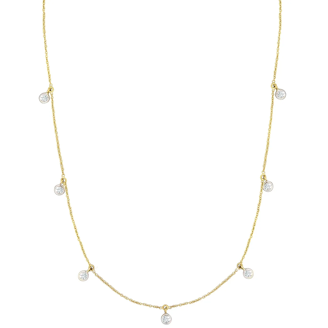 18K Yellow Gold 7 Station Hanging Diamond by the Yard Necklace