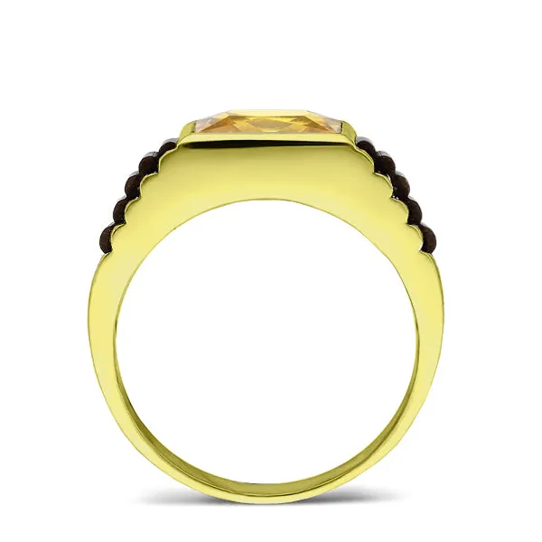 18K Yellow Gold Plated Silver Men's Citrine Band Ring All sizes