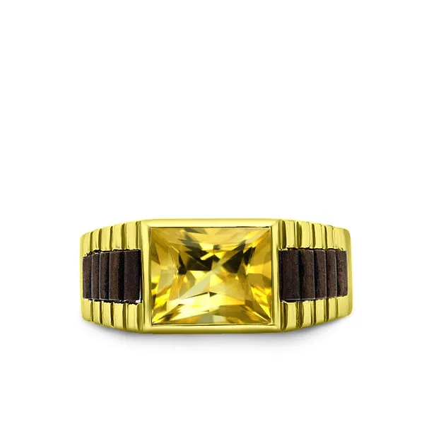 18K Yellow Gold Plated Silver Men's Citrine Band Ring All sizes