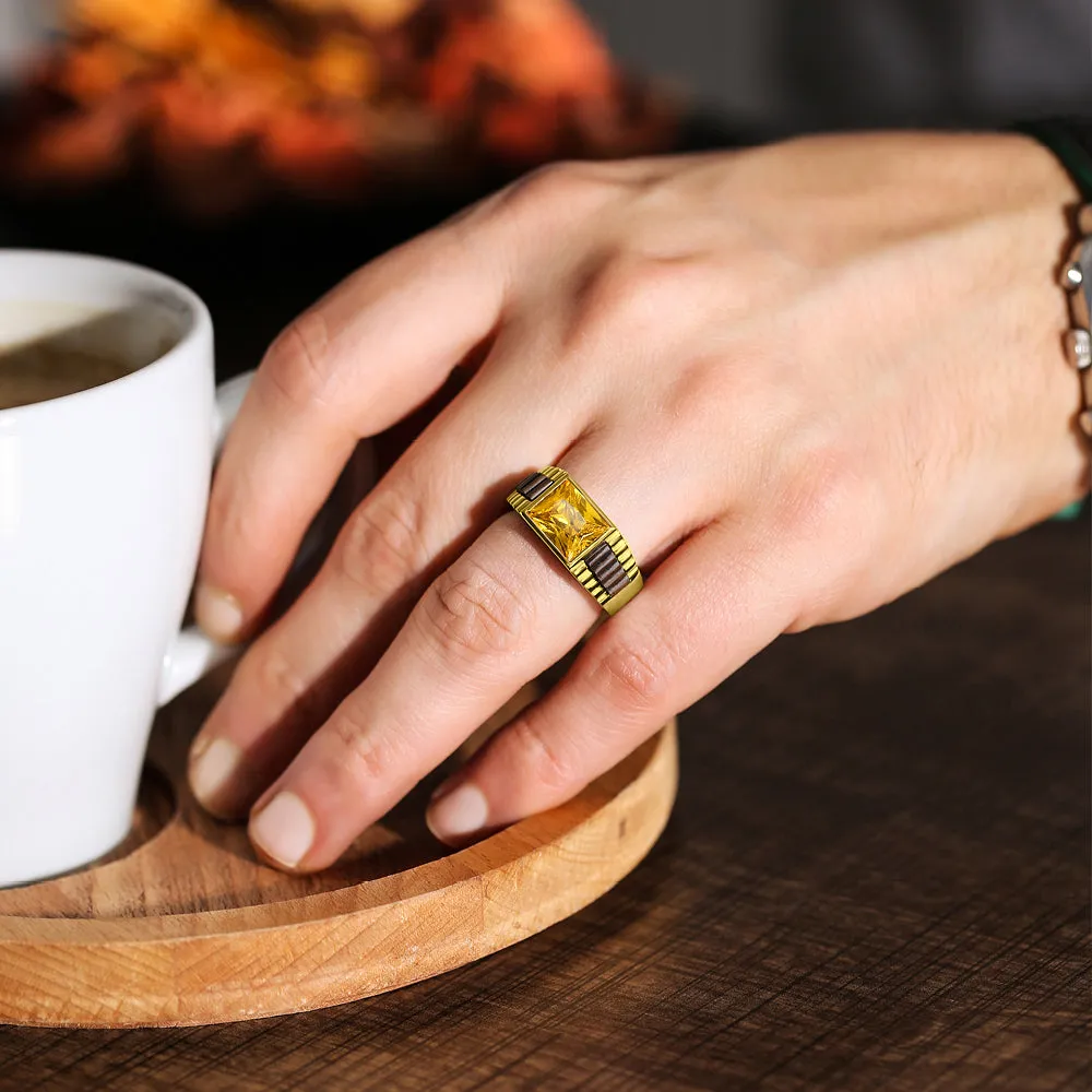 18K Yellow Gold Plated Silver Men's Citrine Band Ring All sizes