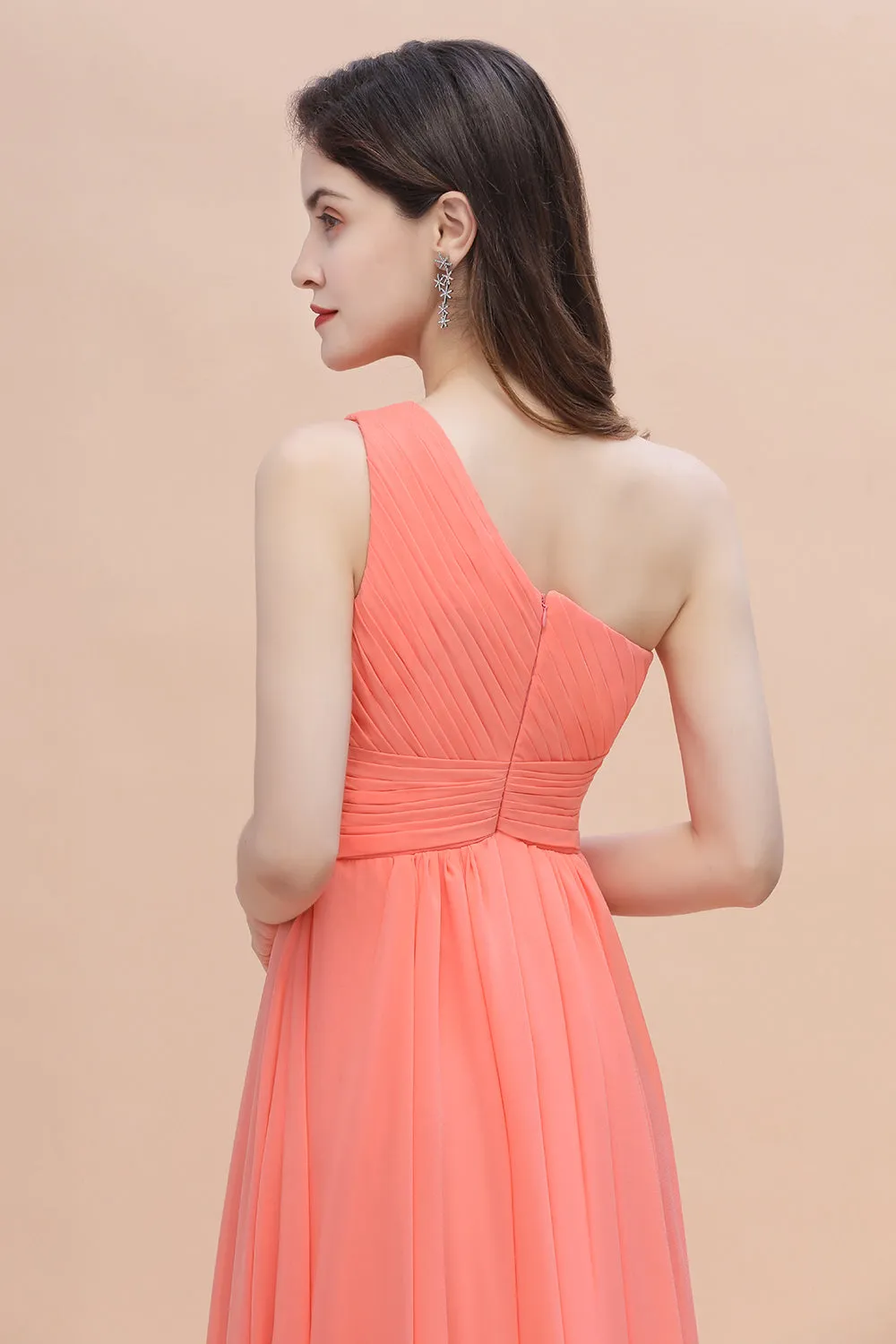 A-Line One Shoulder Chiffon Bridesmaid Dress Pretty Long Wedding Guest Dress