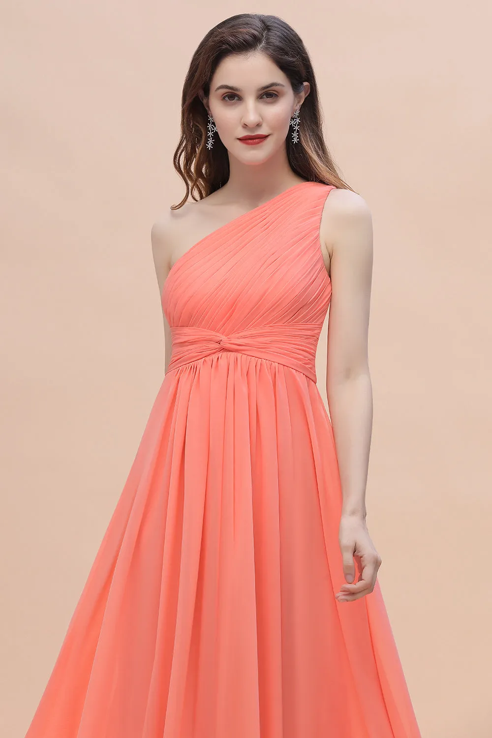 A-Line One Shoulder Chiffon Bridesmaid Dress Pretty Long Wedding Guest Dress