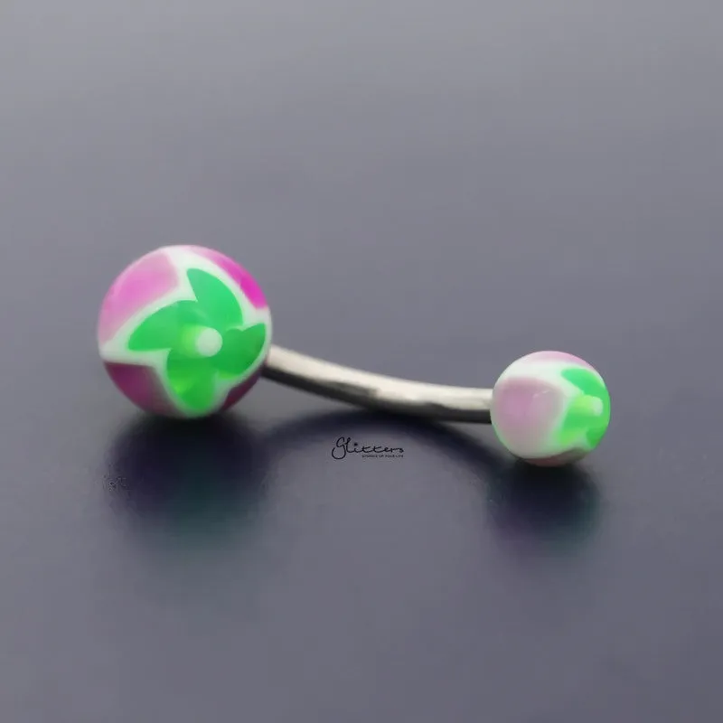 Acrylic Twister Flower Balls Belly Button Navel Ring - Green