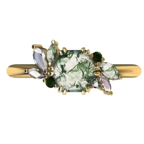 Addison Hexagon Moss Agate Ring With Accent Stones