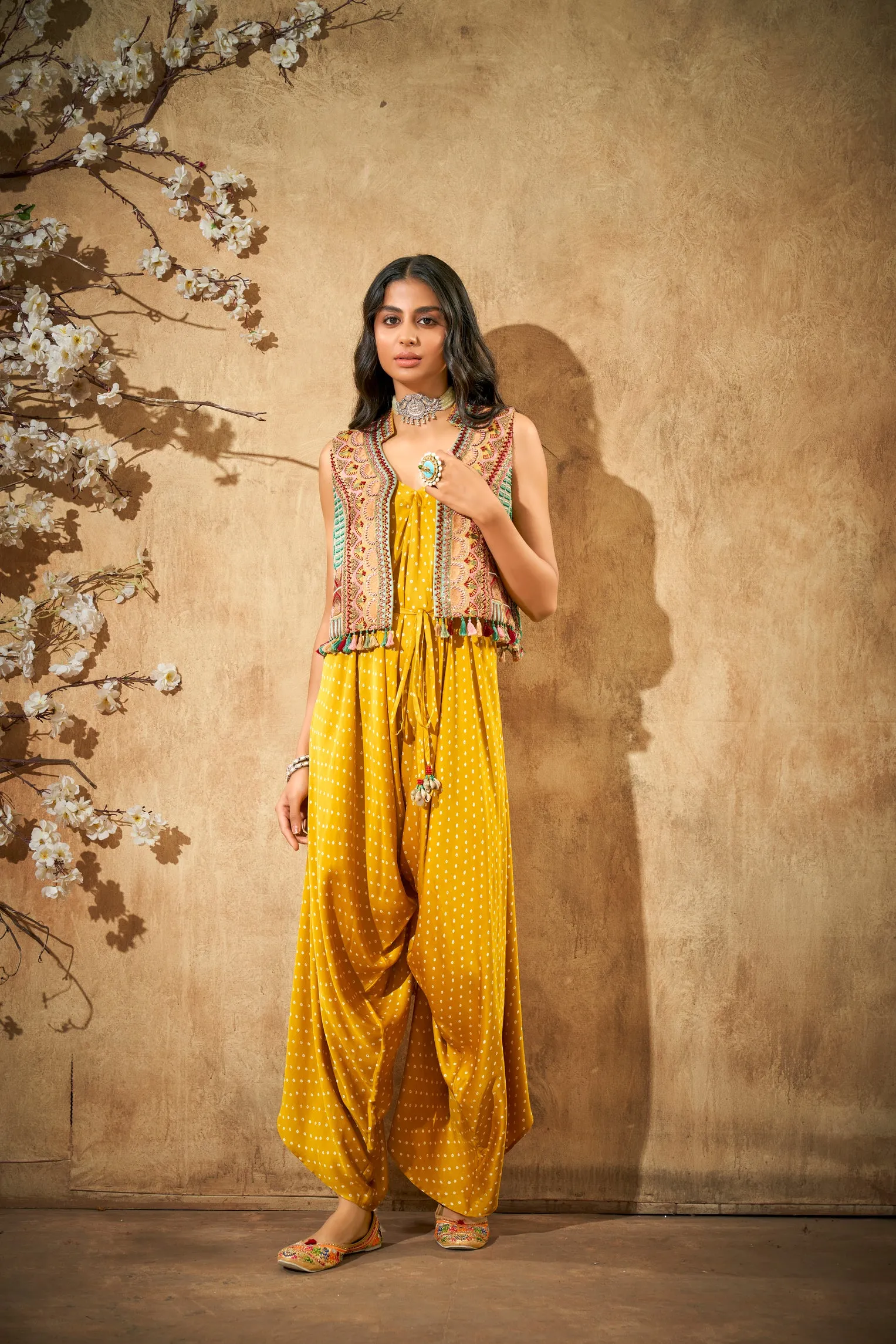 Aditi Somani's Beautiful Mustard Bandhej Jumpsuit Set  - Rent