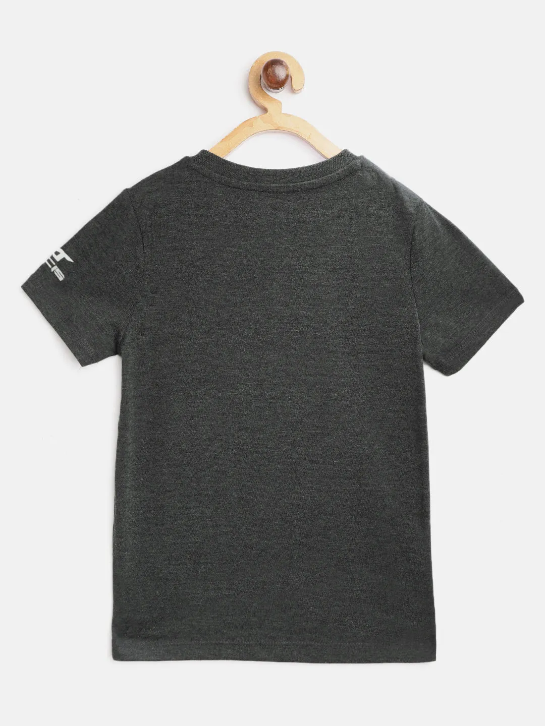 Alcis Boys Charcoal Grey & Green Printed Round Neck T-shirt