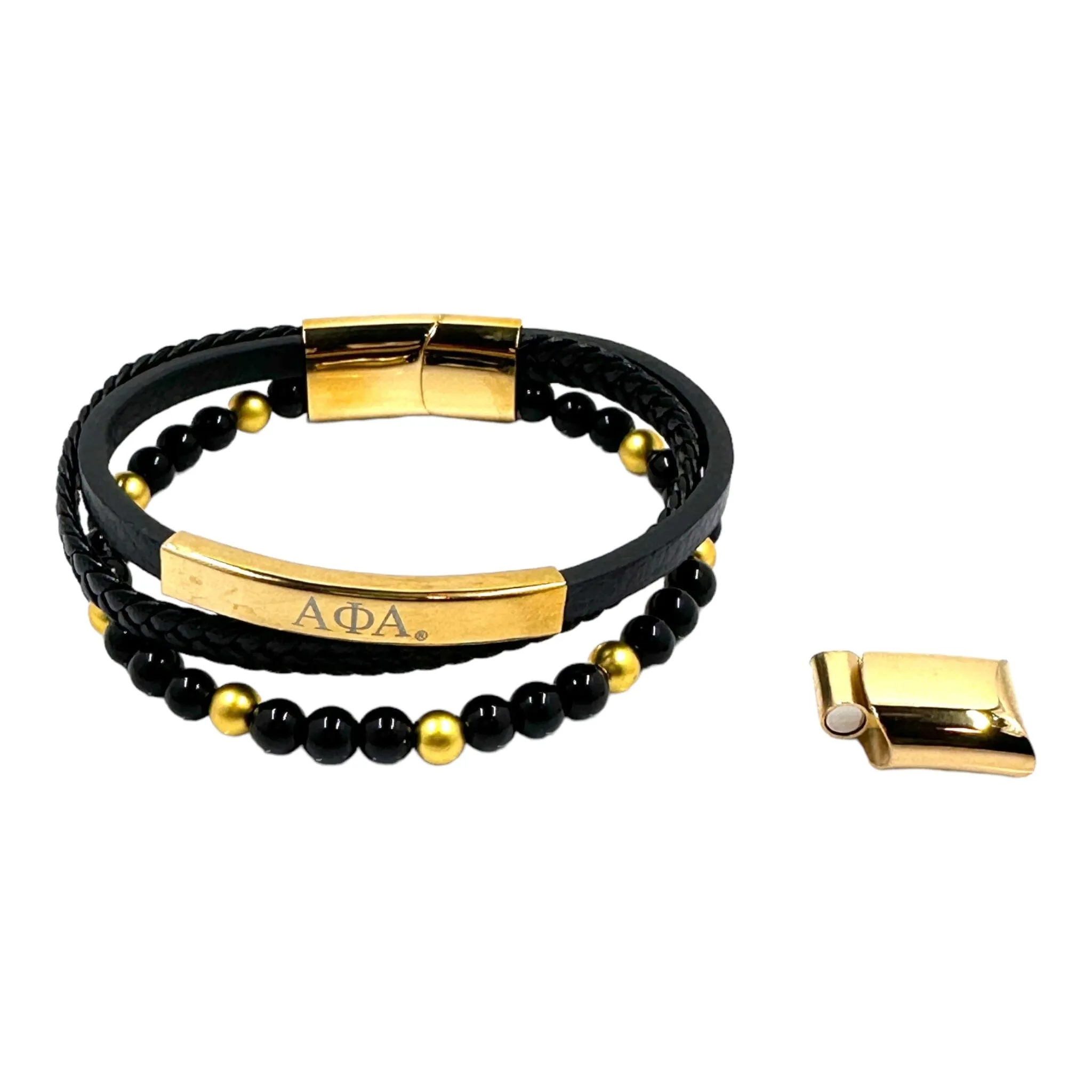 Alpha Phi Alpha Custom Leather and Bead Bracelet