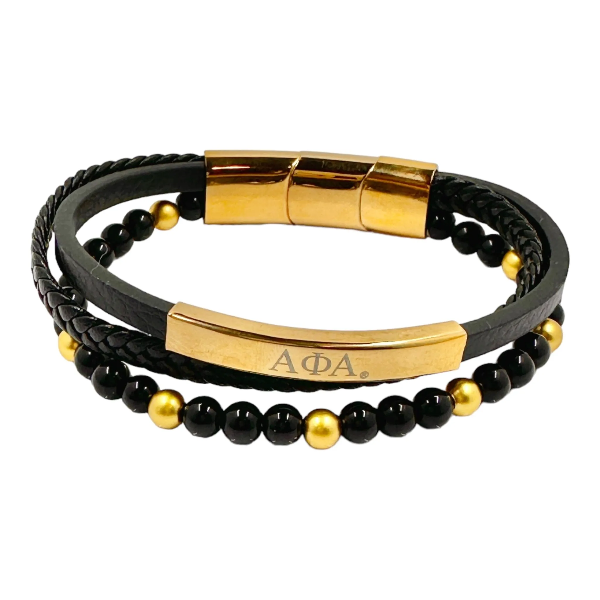 Alpha Phi Alpha Custom Leather and Bead Bracelet