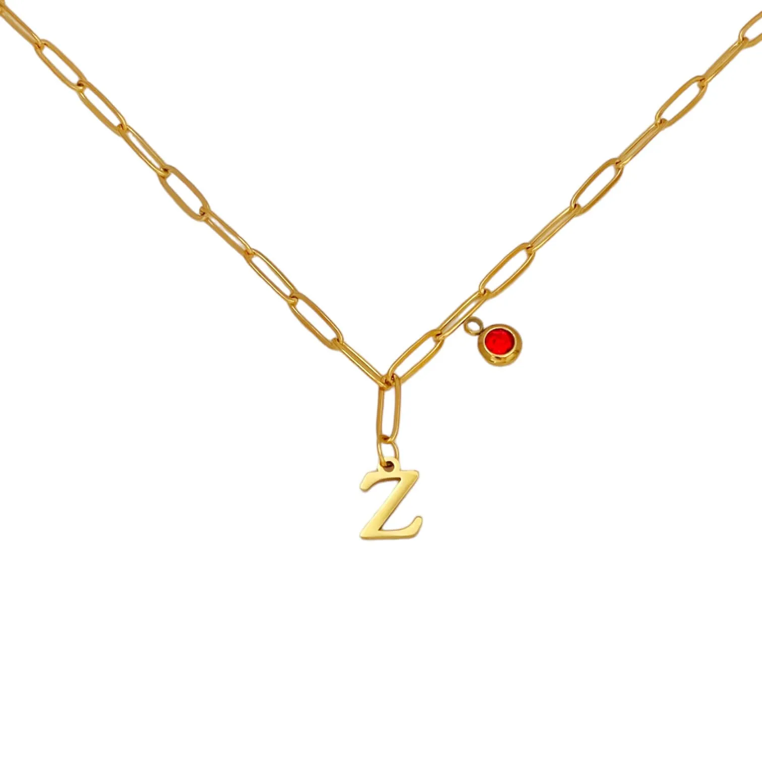 Alphabet Birthstone Paperclip Necklace Gold (V-Z)