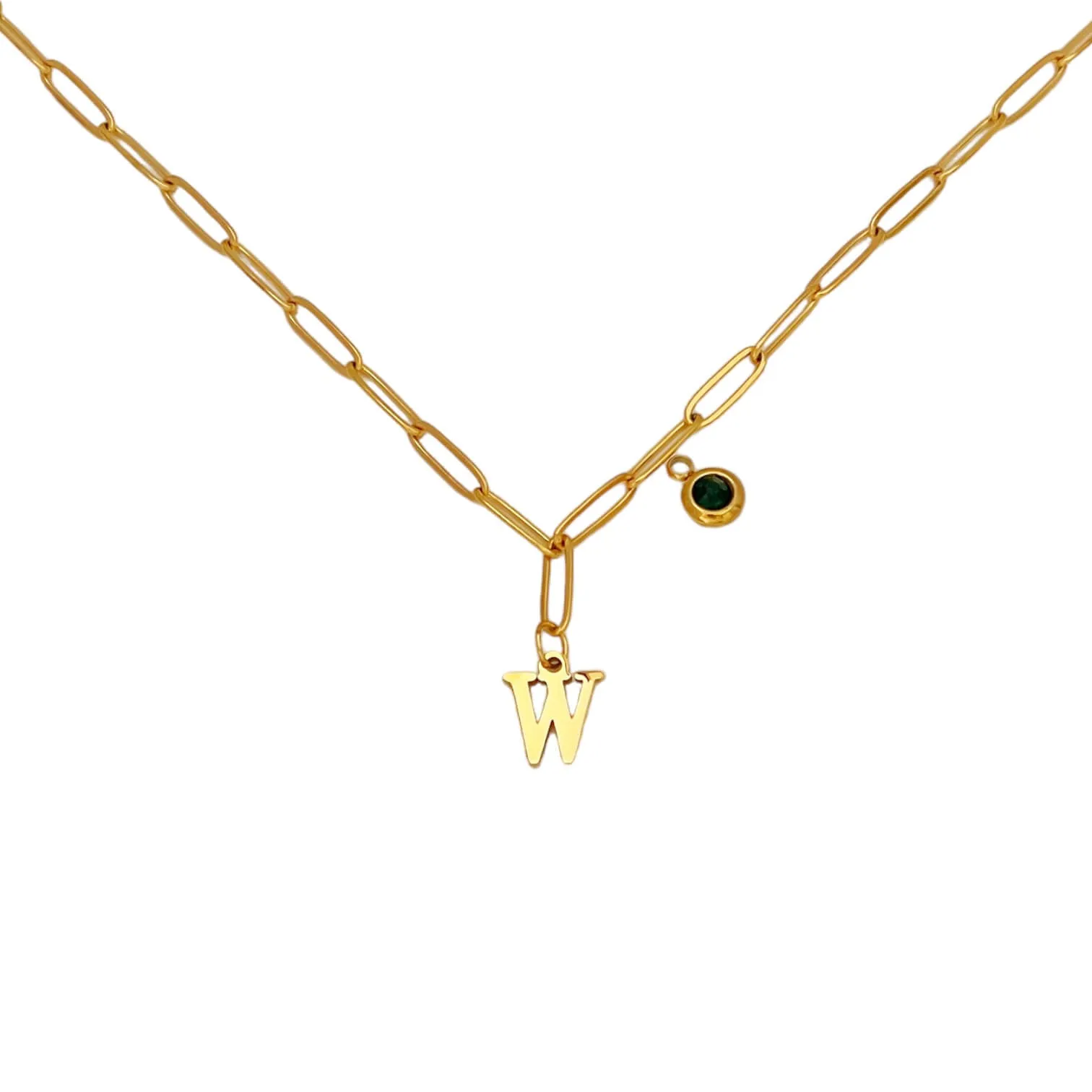 Alphabet Birthstone Paperclip Necklace Gold (V-Z)