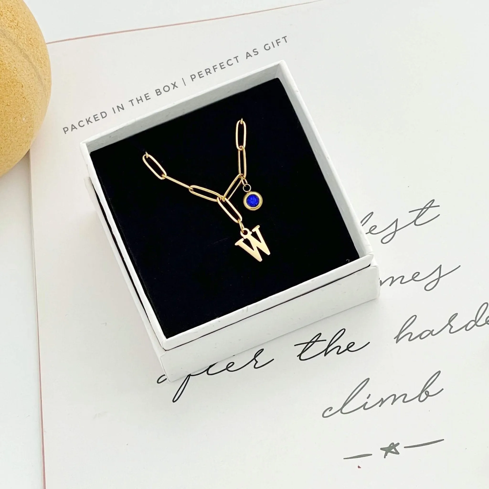 Alphabet Birthstone Paperclip Necklace Gold (V-Z)