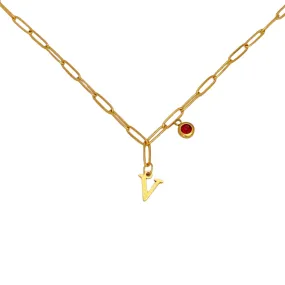 Alphabet Birthstone Paperclip Necklace Gold (V-Z)