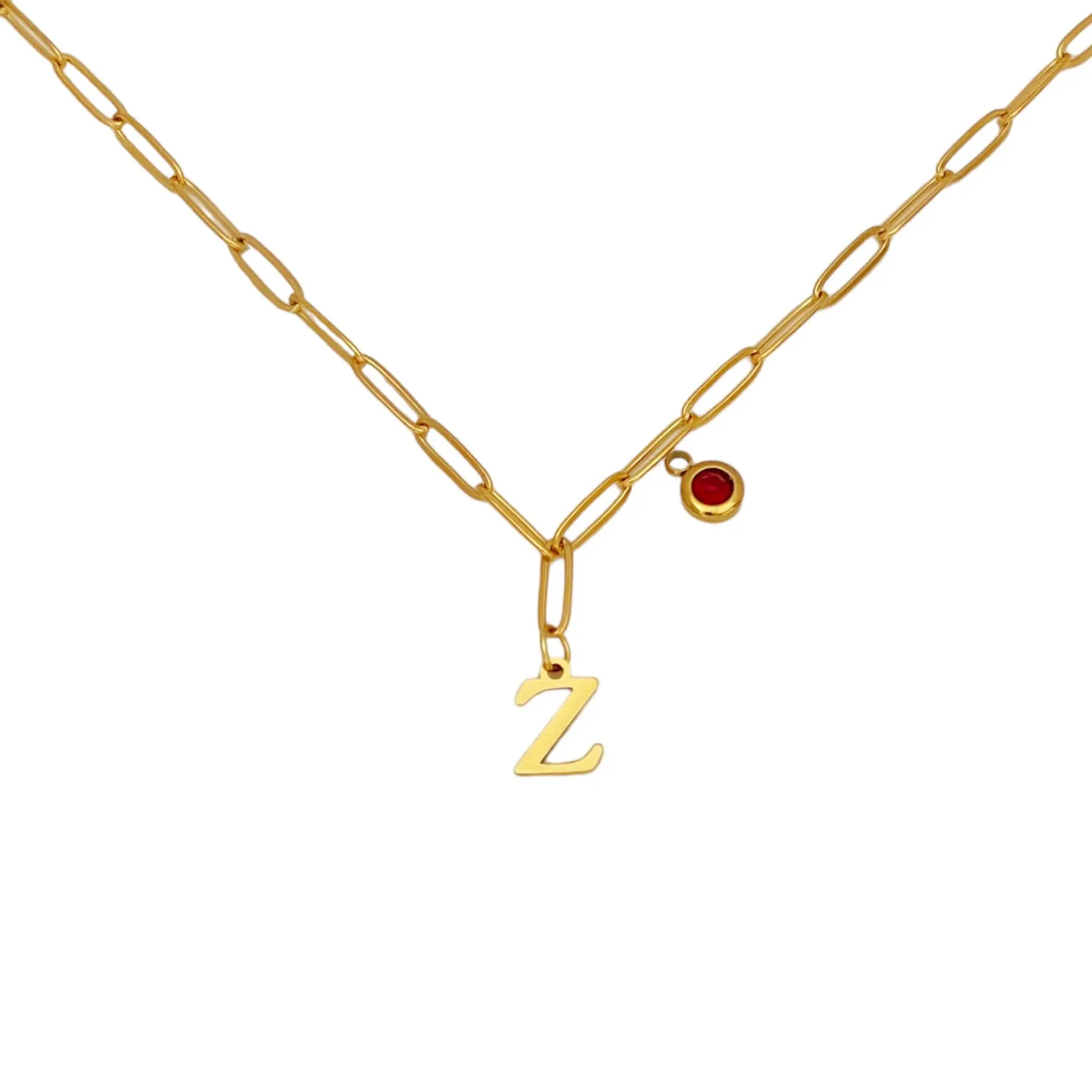 Alphabet Birthstone Paperclip Necklace Gold (V-Z)