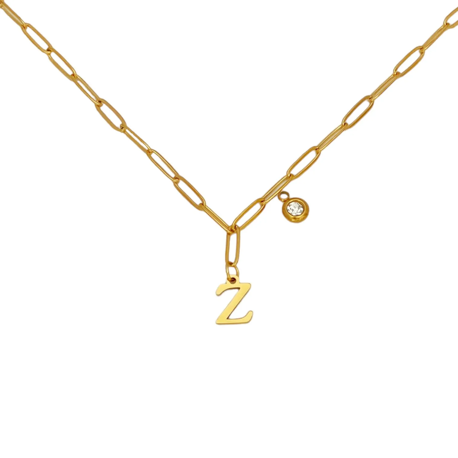 Alphabet Birthstone Paperclip Necklace Gold (V-Z)