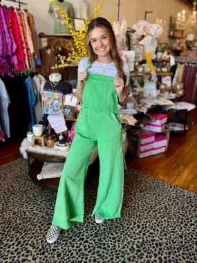 Apple Green Washed Denim Overalls