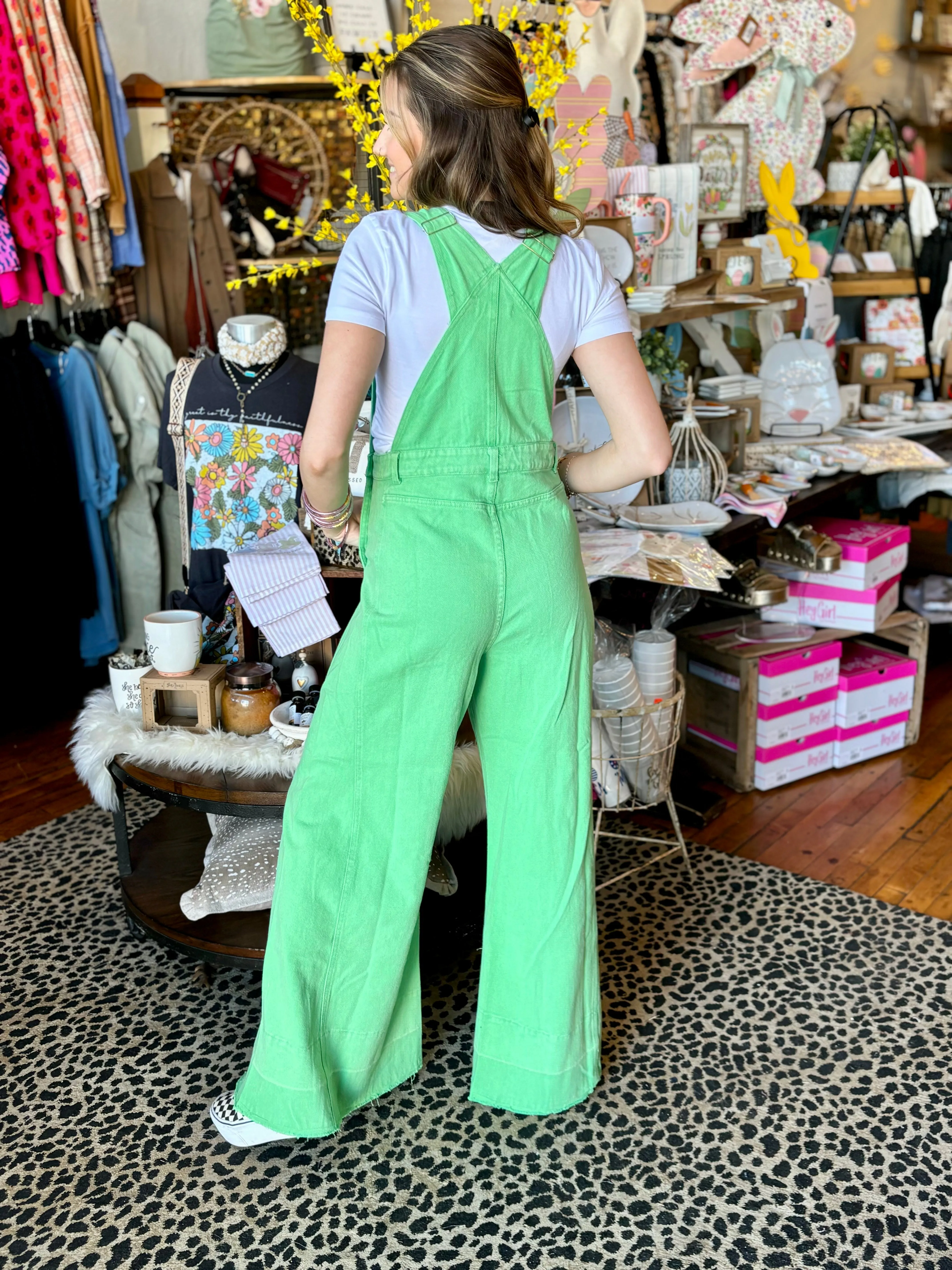 Apple Green Washed Denim Overalls