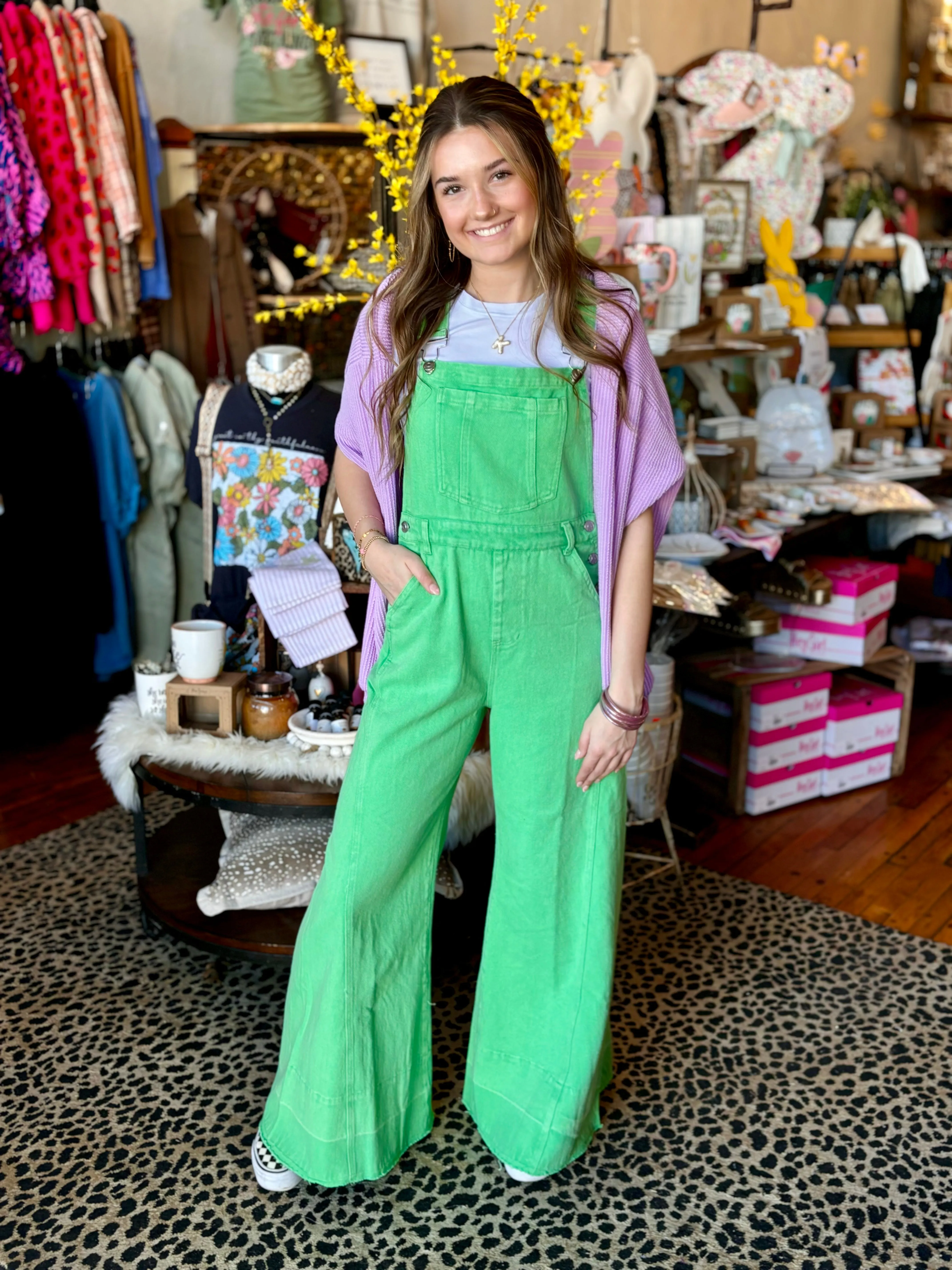 Apple Green Washed Denim Overalls