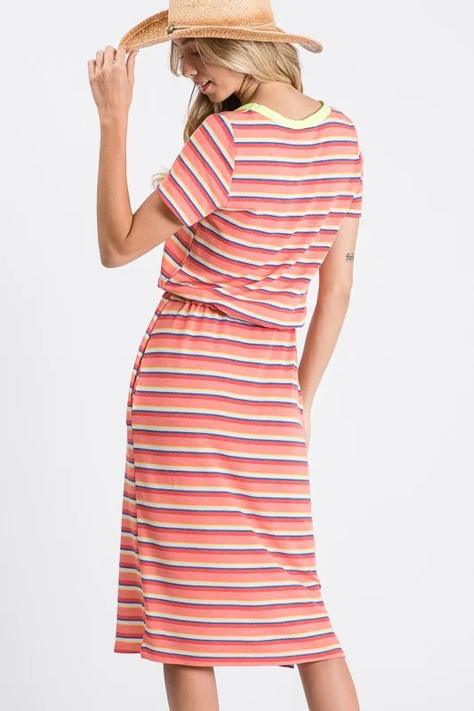 Arya Knitted Midi Dress in Stripes