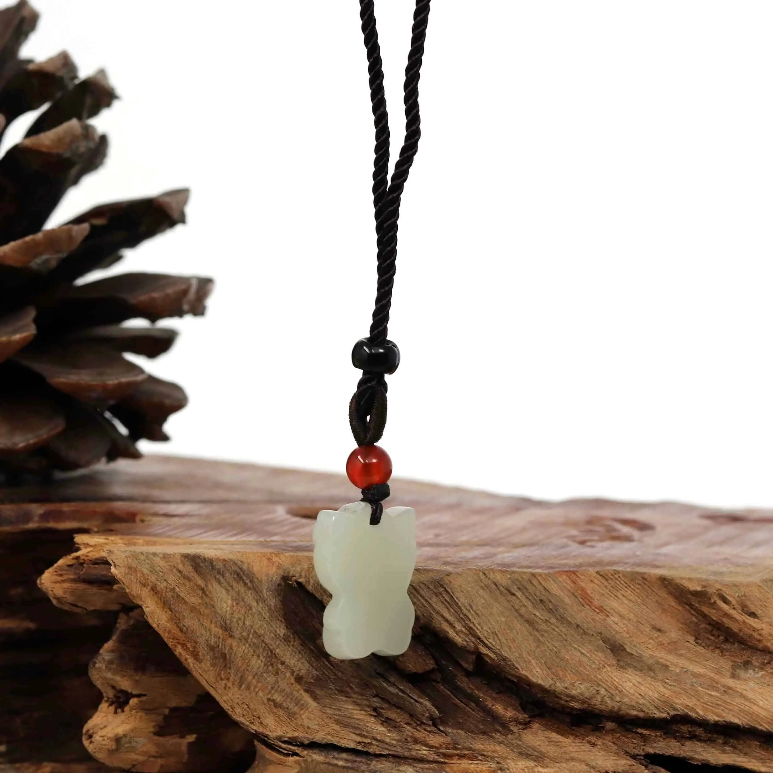 Baikalla "Lucky Kitten" White Nephrite Jade Pendant Necklace