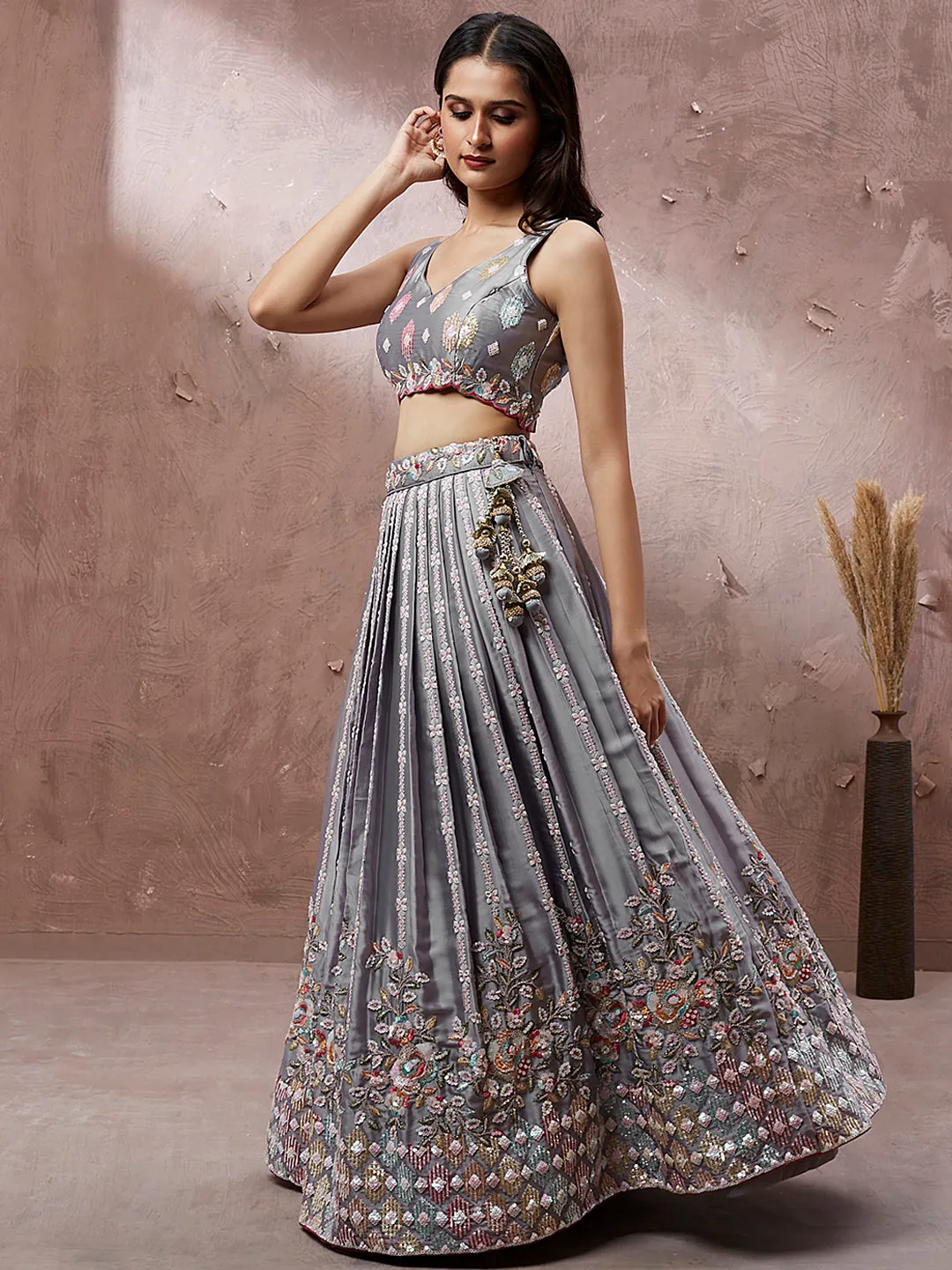 BEAUTIFUL MULTICOLOUR DESIGNER LEHENGA CHOLI SET - RENT