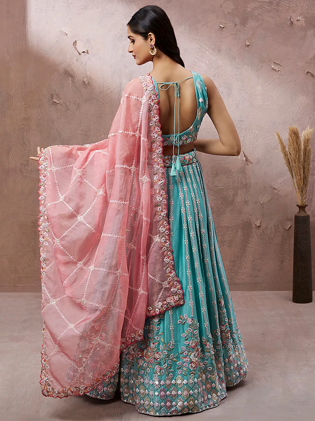 BEAUTIFUL MULTICOLOUR DESIGNER LEHENGA CHOLI SET - RENT