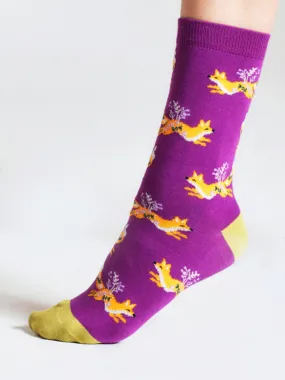 Bess Fox Bamboo Socks - Magenta Pink