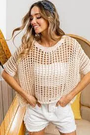 Bibi Short Sleeve Net Crochet Top