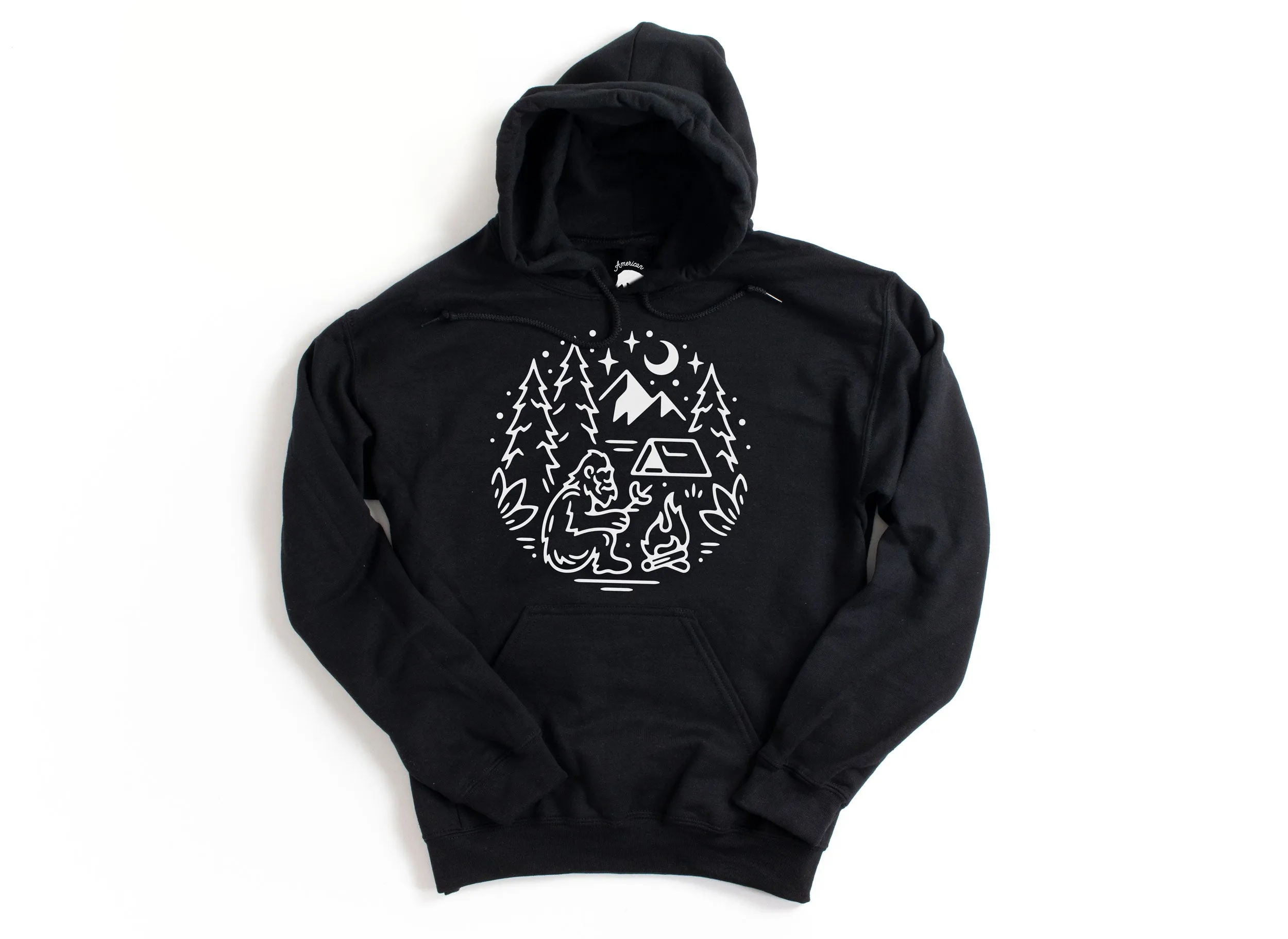 Bigfoot Camping Bonfire Hoodies - light or dark artwork