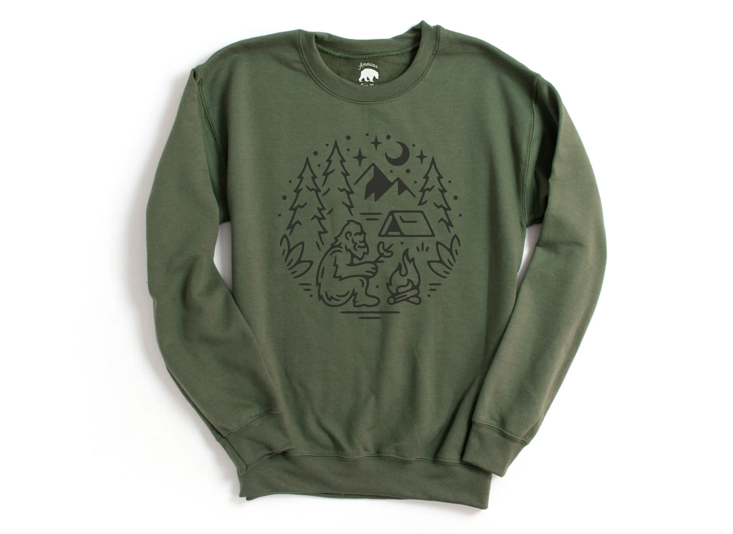 Bigfoot Camping   Bonfire Sweatshirts Adult - light or dark artwork