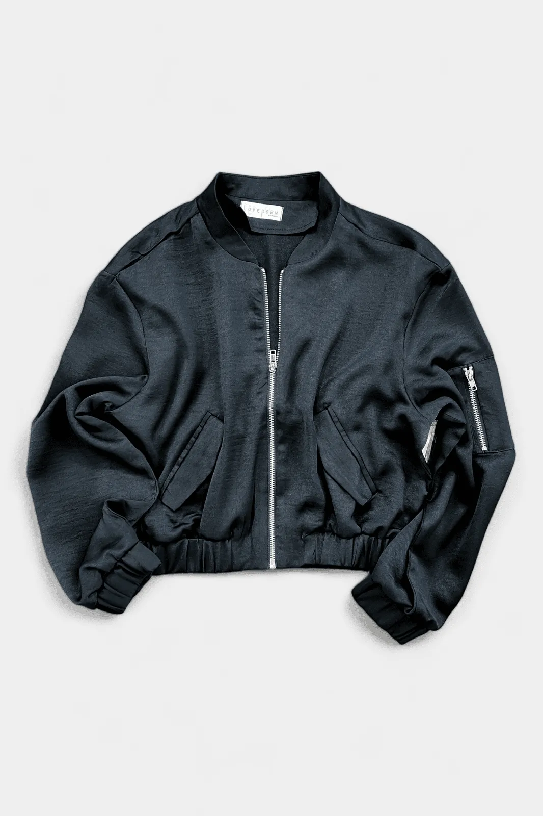 Black Satin Bomber Jacket