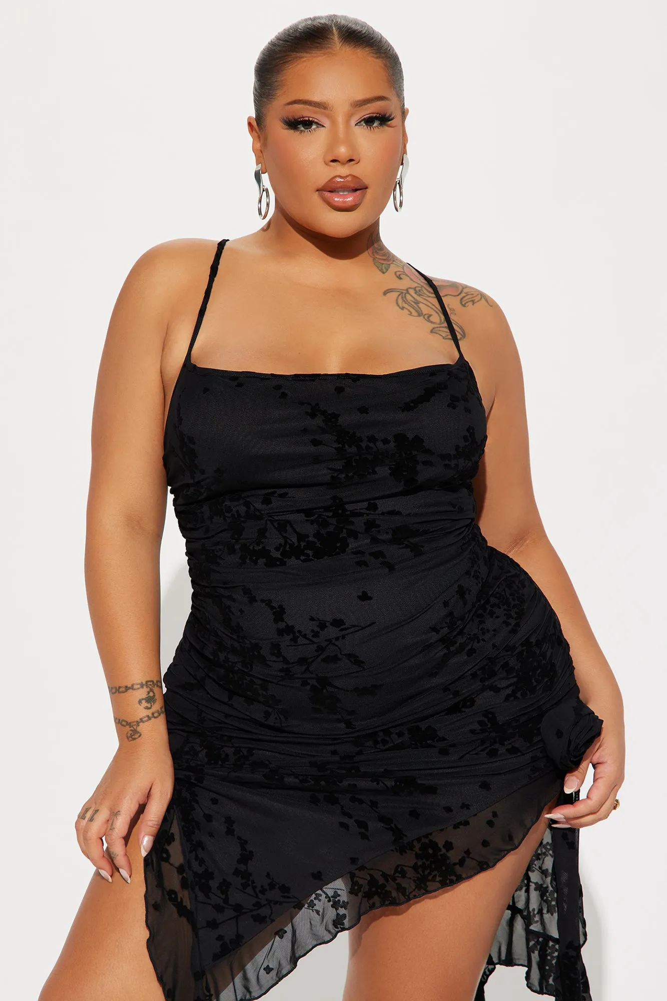 Blossom Bliss Mesh Midi Dress - Black