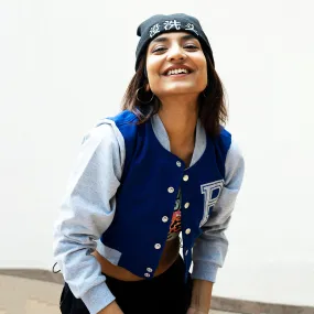 Blue Crop Varsity Jacket