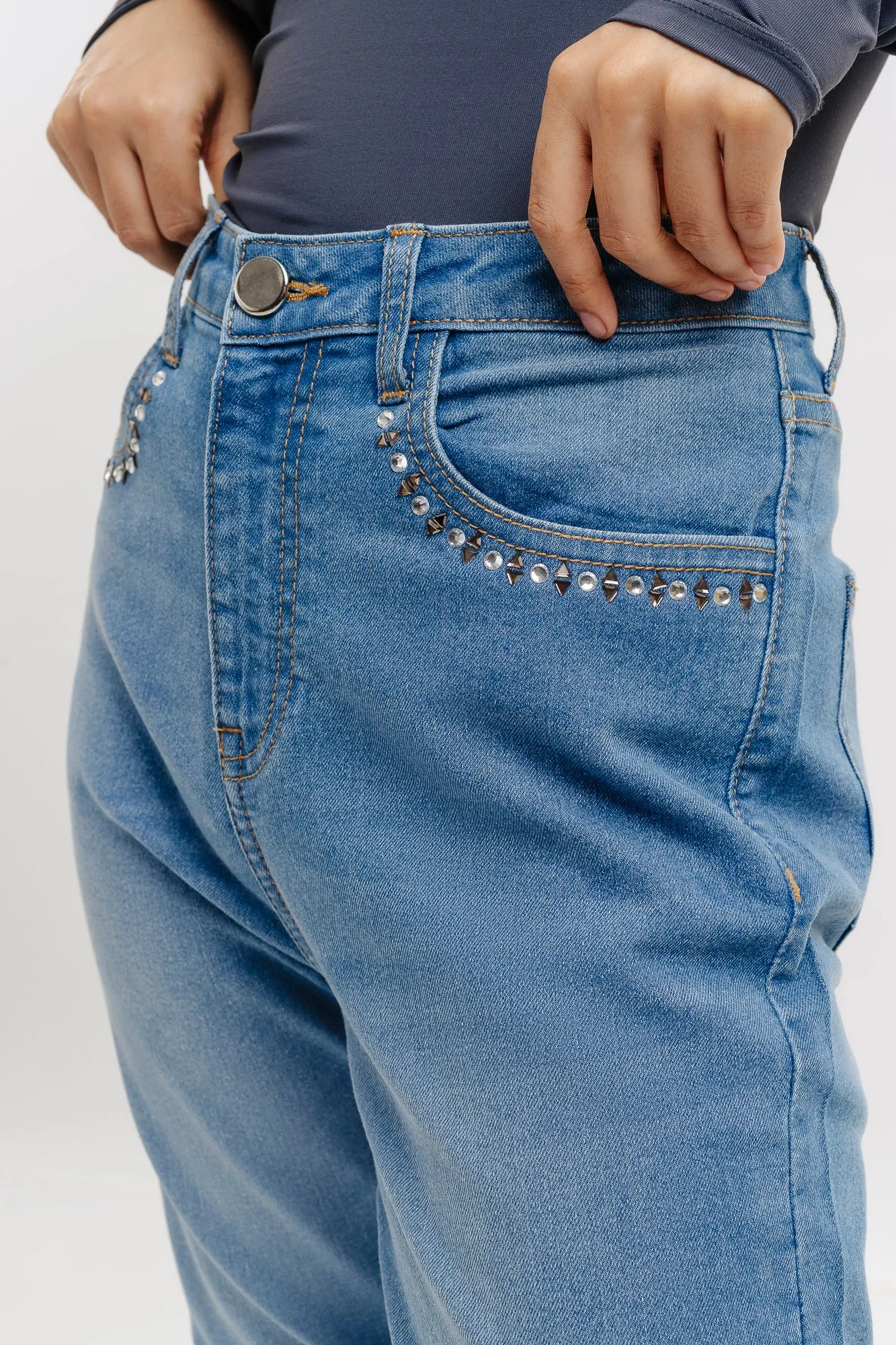 Blue Rhinestone Bootcut Jeans