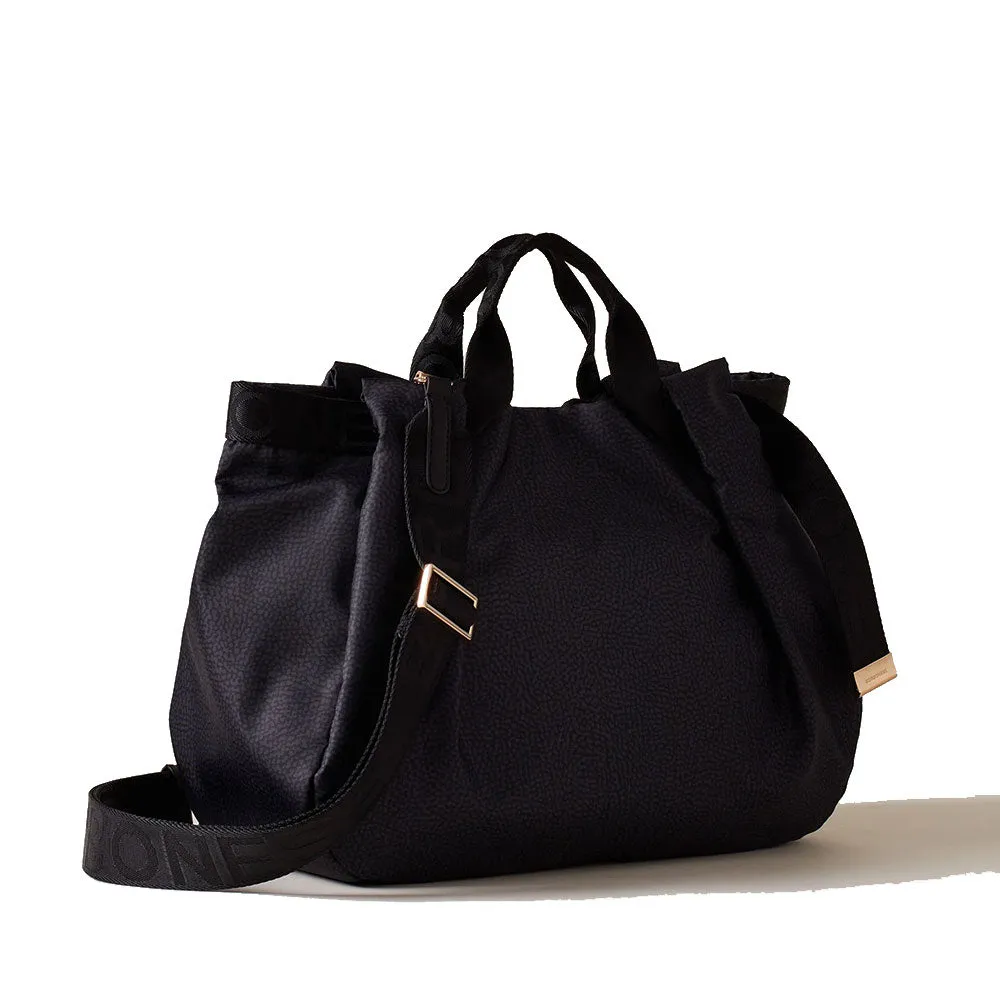 Borsa Donna a Mano Media BORBONESE linea Bateau in Tessuto stampa Op Dark Black