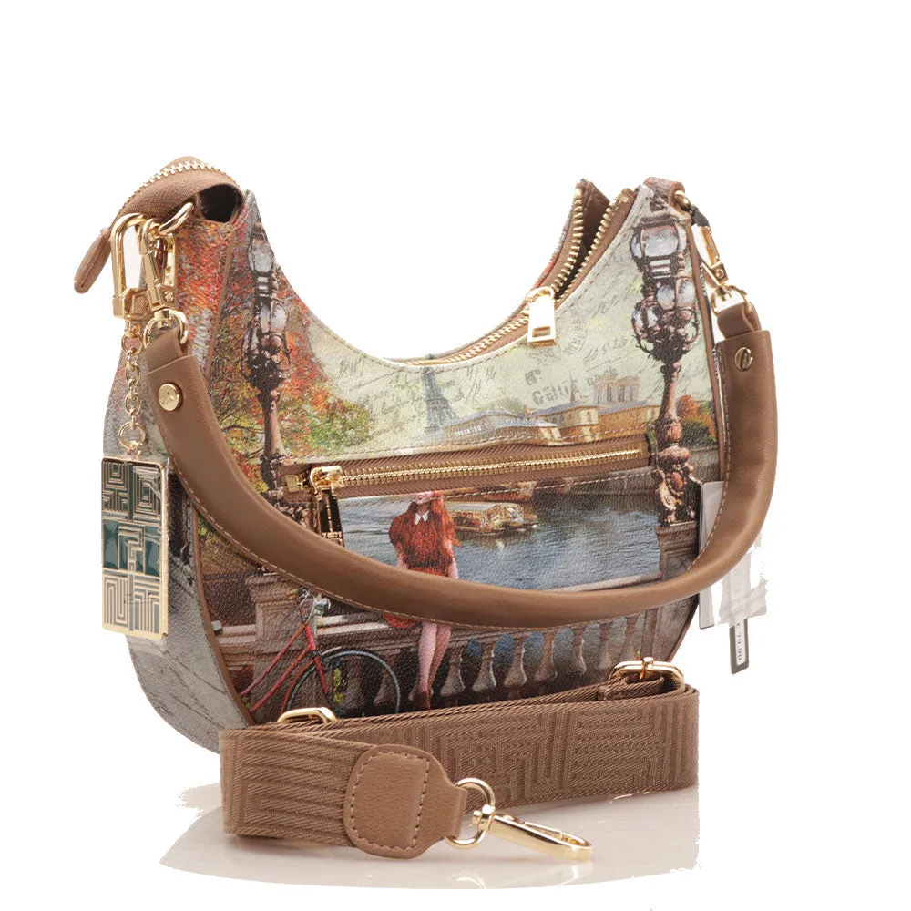 Borsa Donna a Spalla Hobo Bag Y NOT CLF-003 stampa Happiness