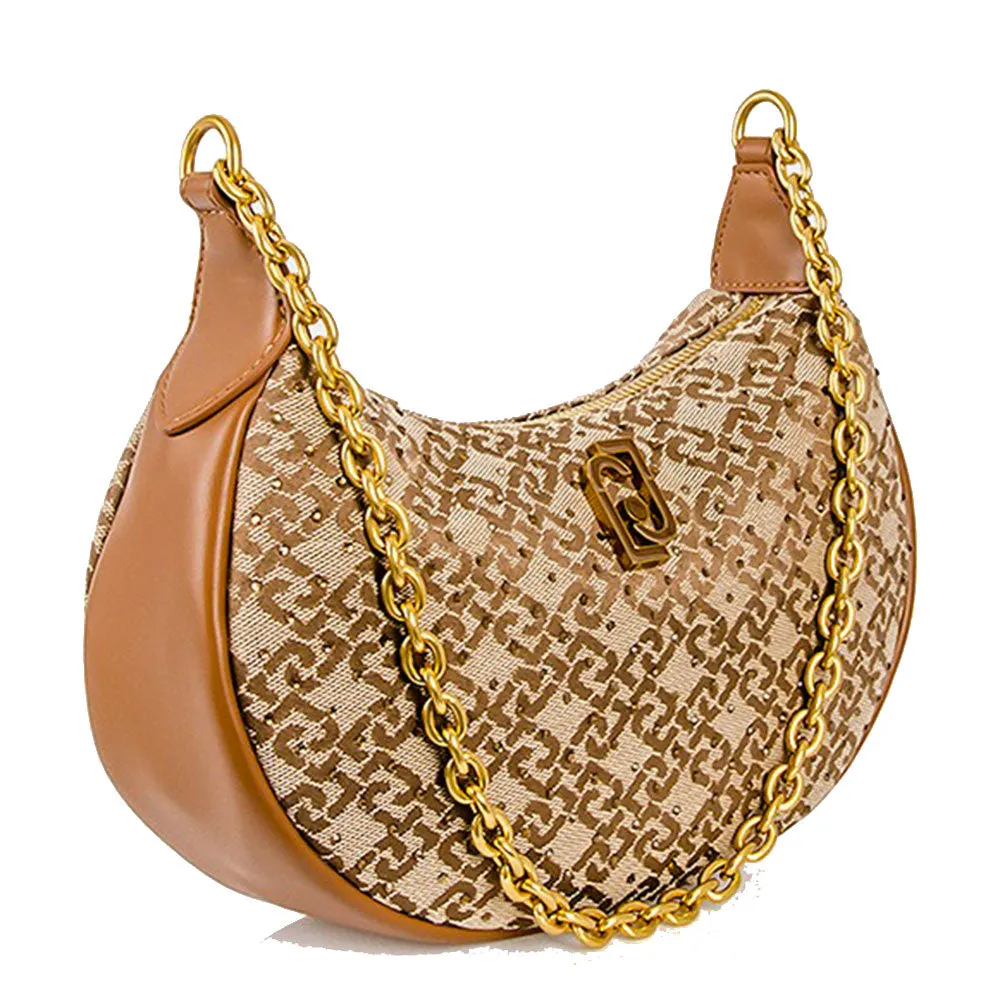 Borsa Donna a Spalla LIU JO in Tessuto Jacquard color Cammello