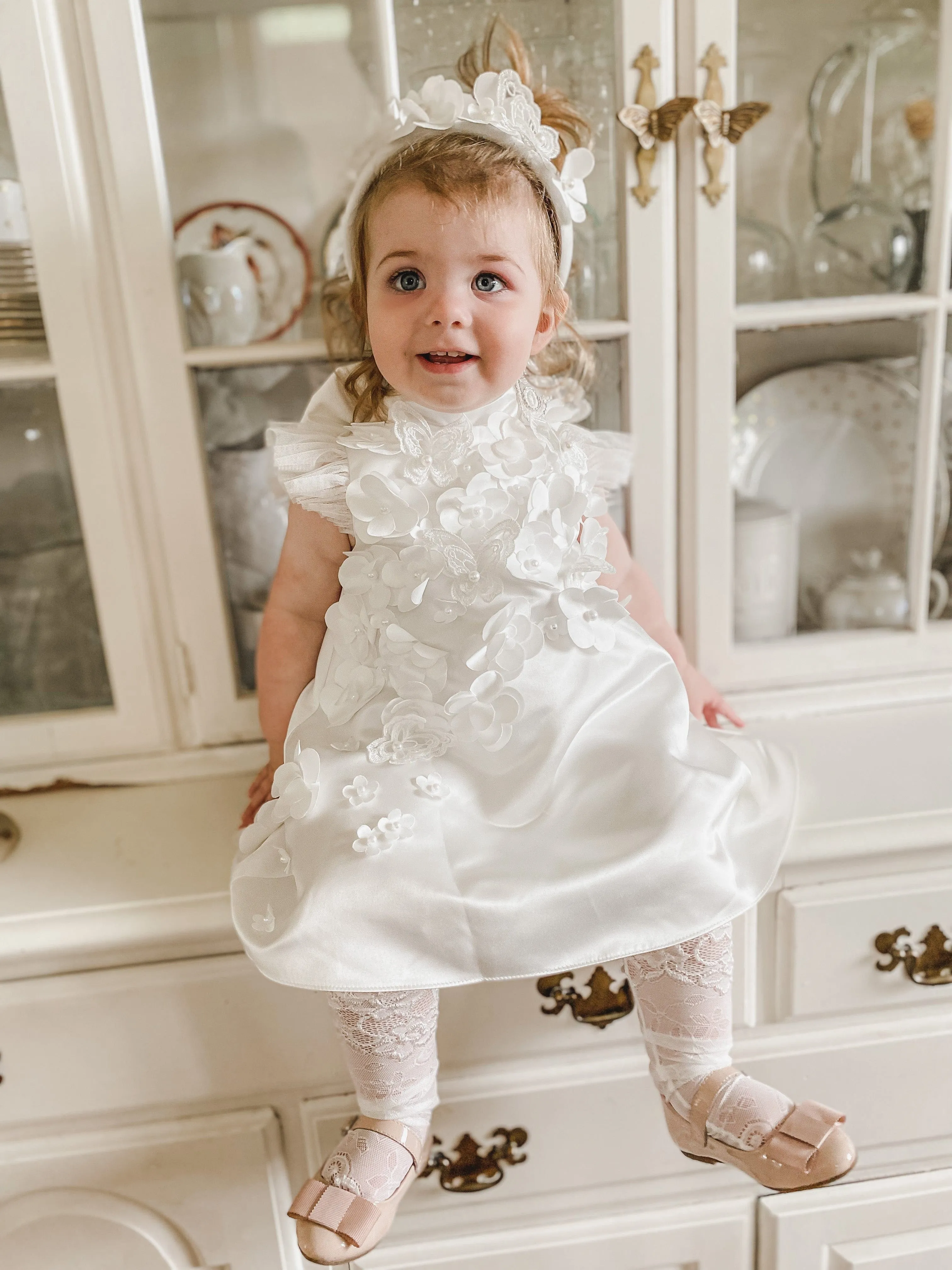 Butterfly White Satin Ceremony Dress