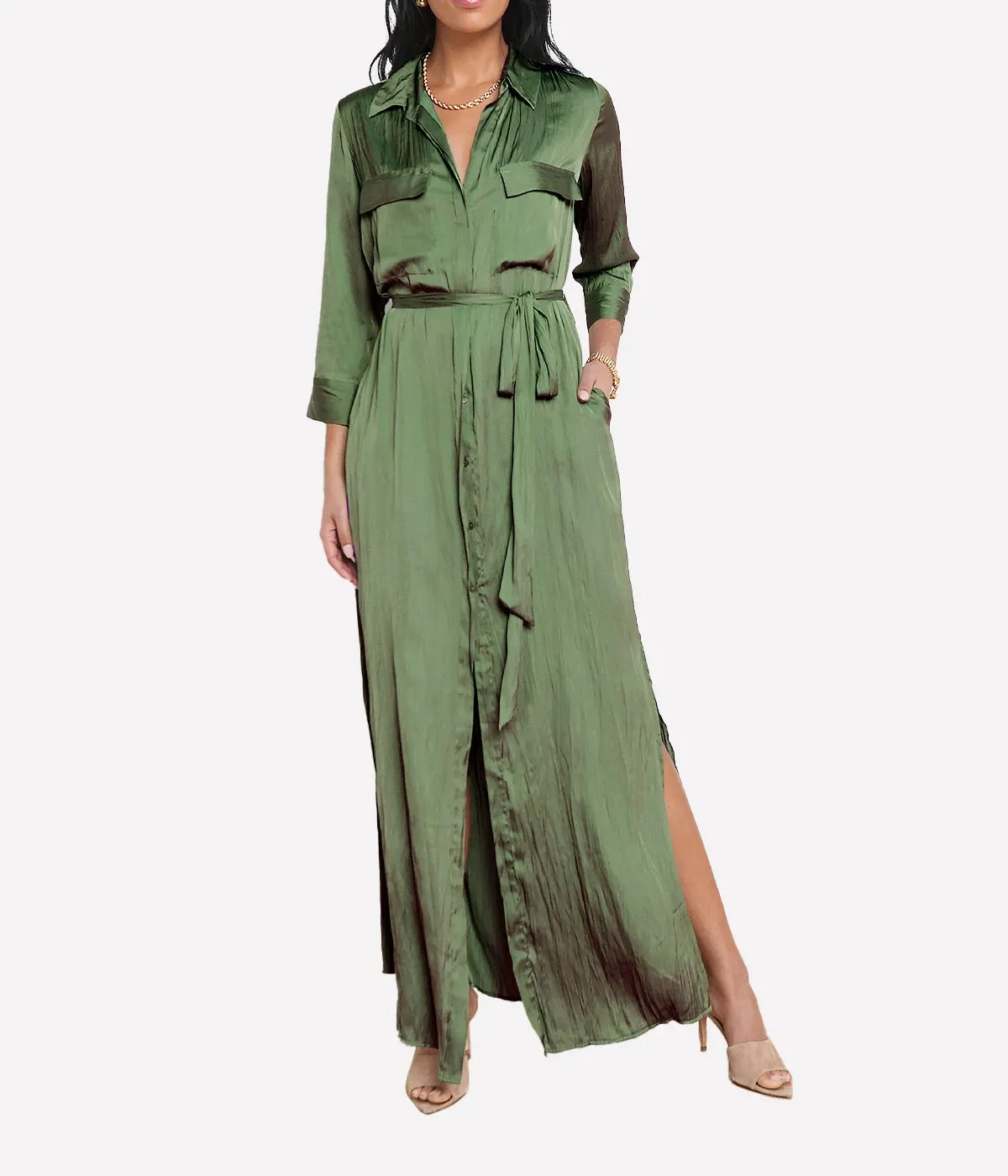 Cameron Long Shirt Dress in Clover