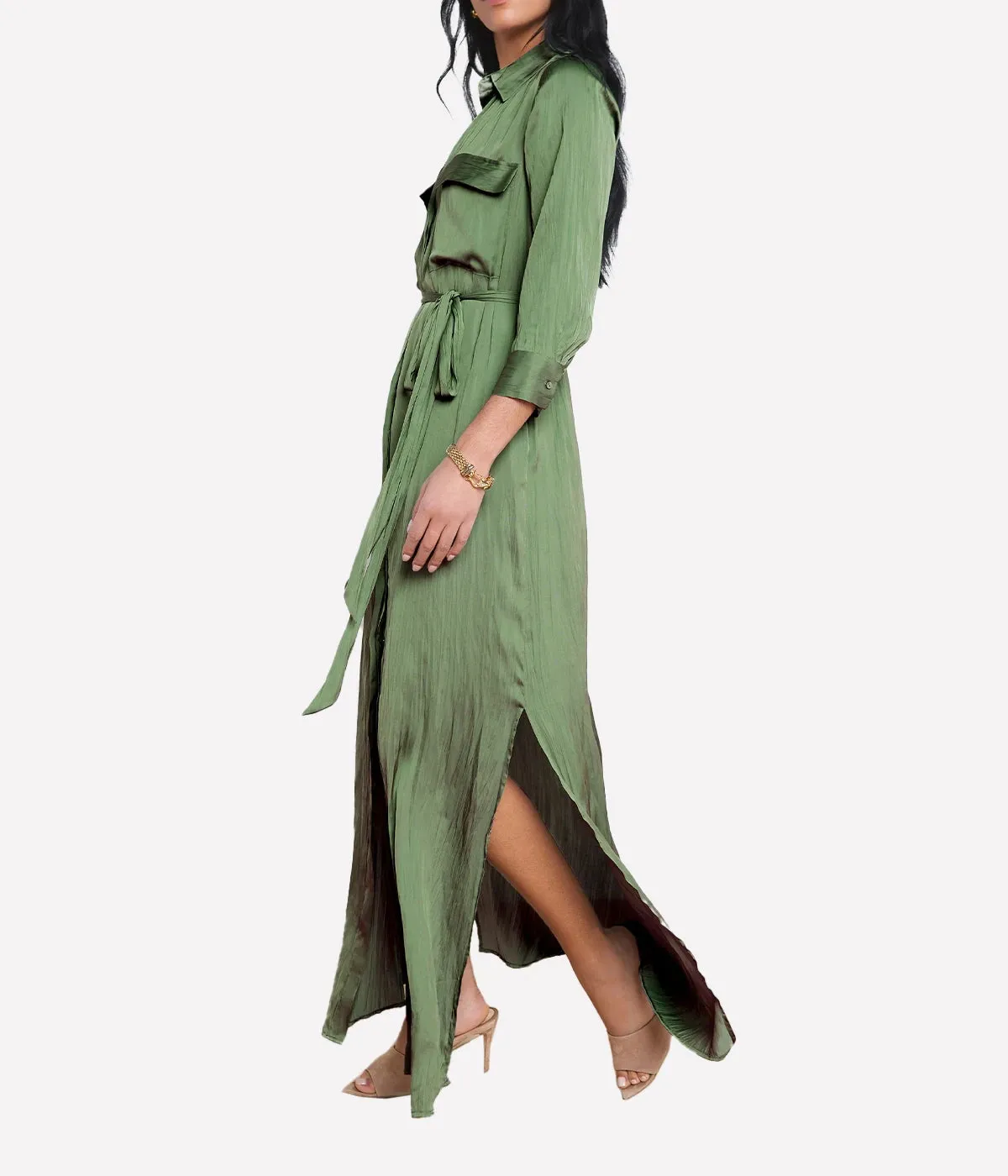 Cameron Long Shirt Dress in Clover