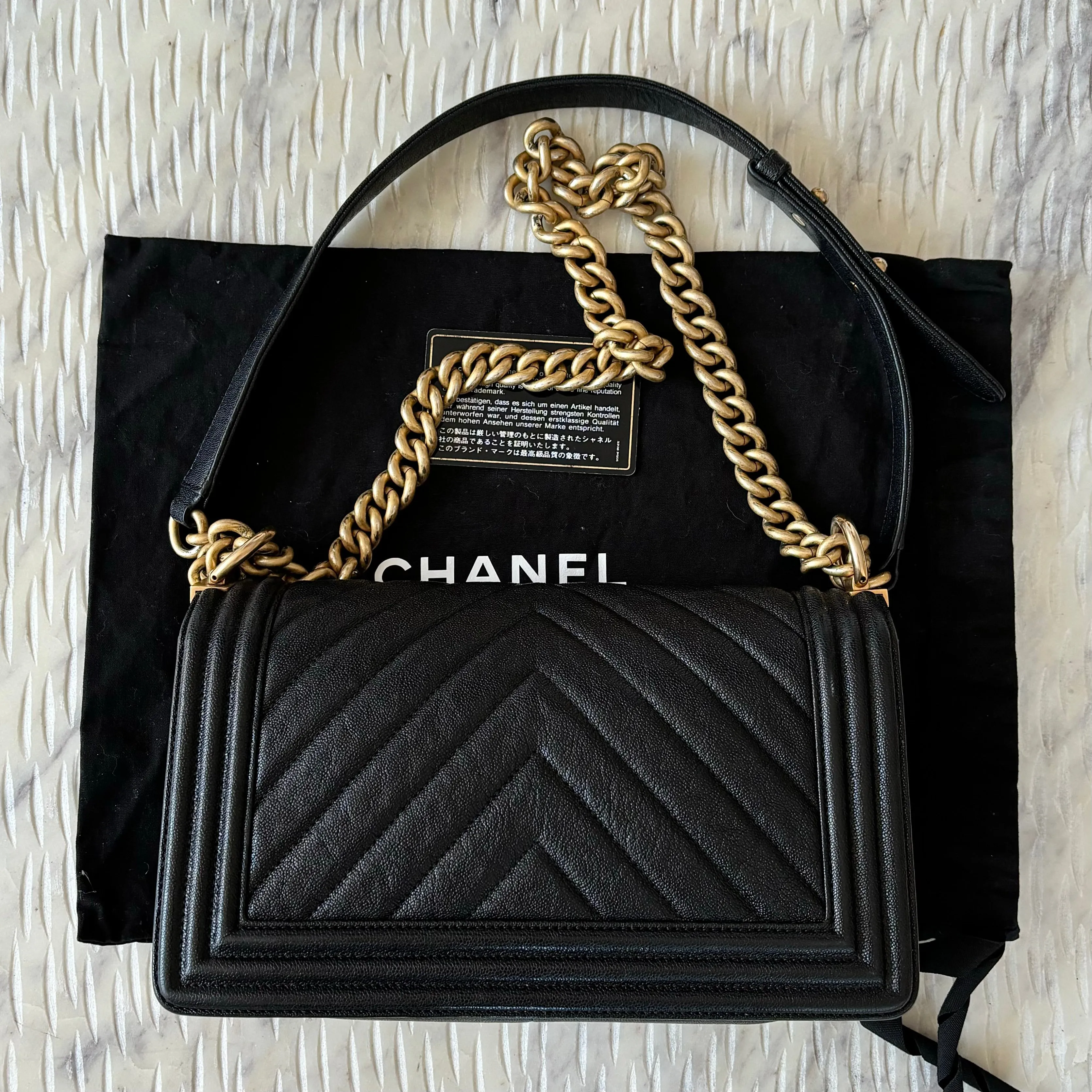 Chanel Boy Flap Bag Chevron Caviar Old Medium