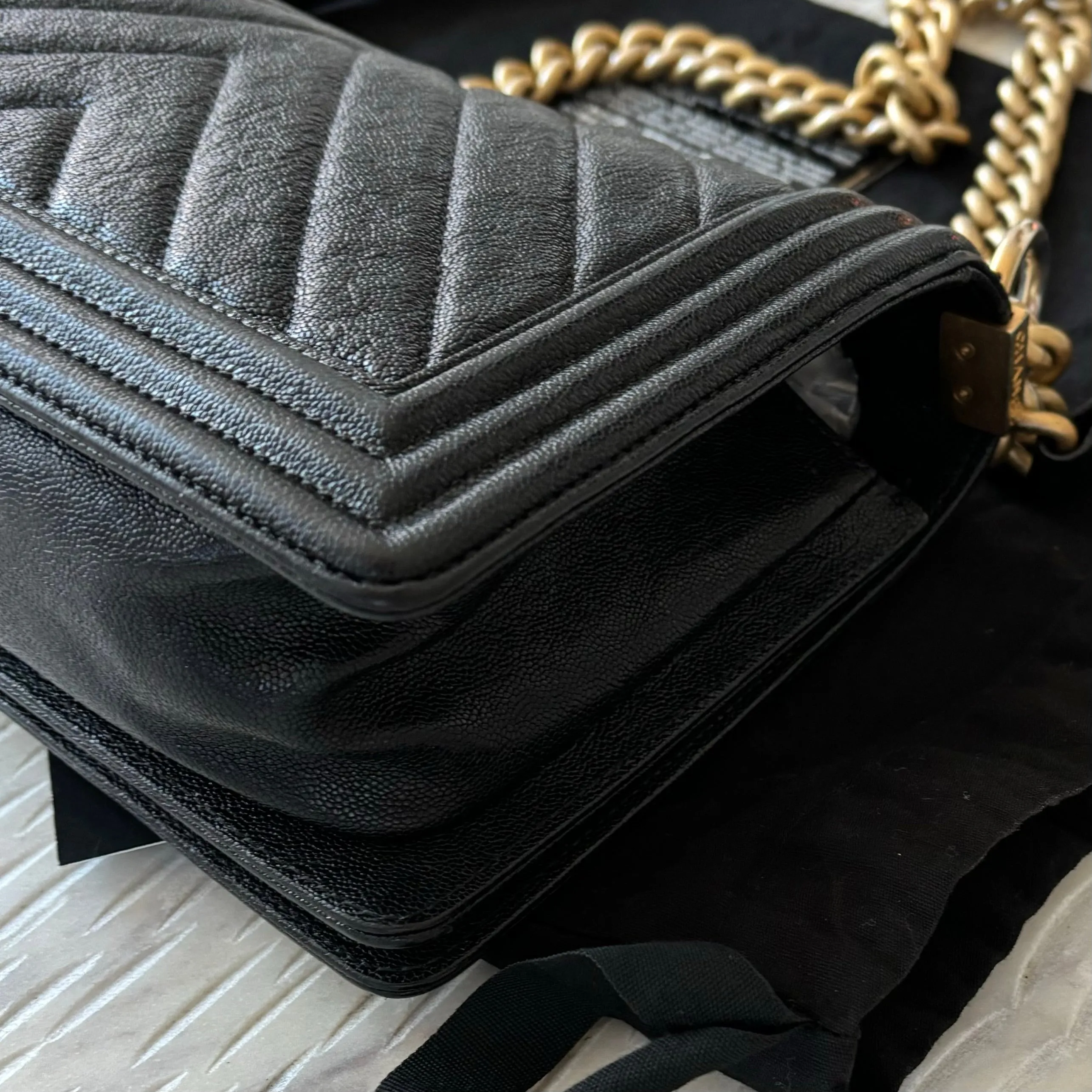 Chanel Boy Flap Bag Chevron Caviar Old Medium