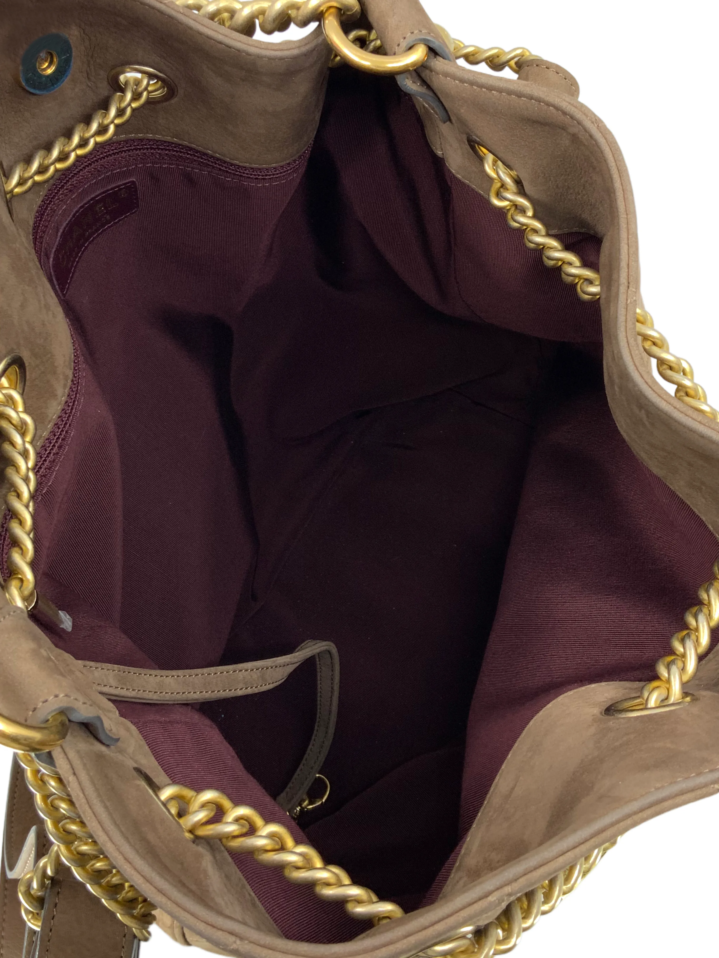 CHANEL Suede Calfskin Small On My Shoulder Drawstring Bag