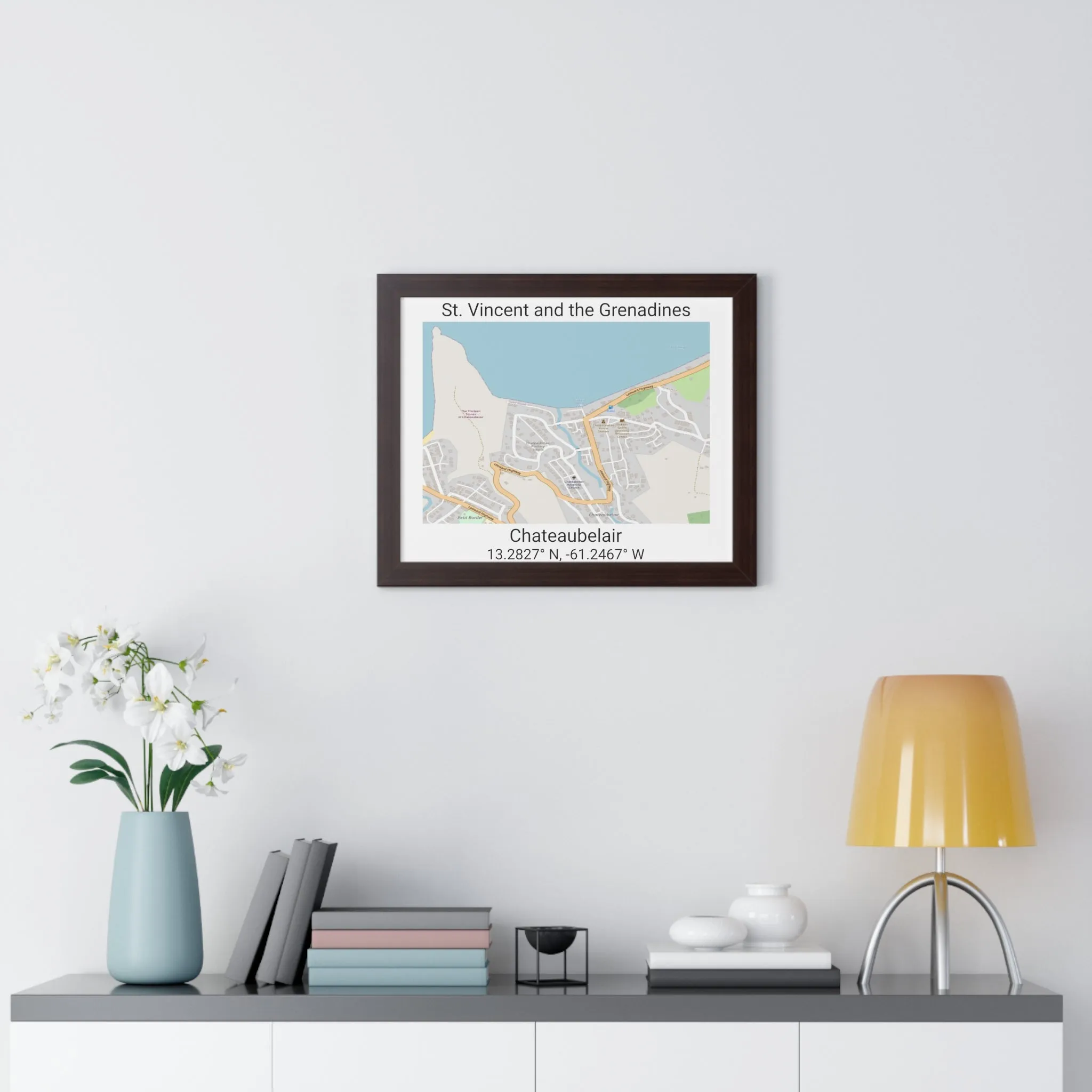 Chateaubelair St. Vincent and the Grenadines Map Framed Print Poster, City Map Print Poster, Framed Vertical Poster Framed Horizontal Poster